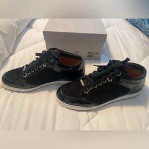 Jimmy Choo Black Suede and Patent Leather Miami sneakers